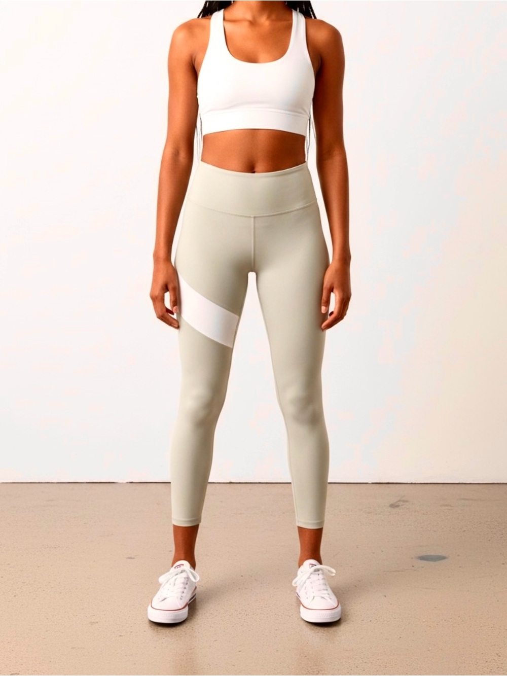 Tracksmith Cream Reflective Panel Leggings with Red Waist Tab
